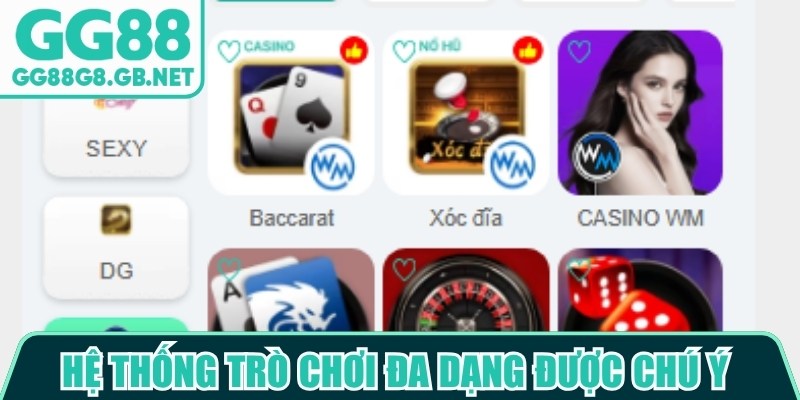 Hệ thống trò chơi đa dạng rất được chú ý khi tham khảo review GG88 Voz